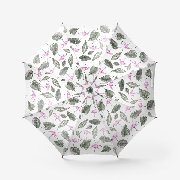 Зонт «Акварельные розовые фламинго. Тропический паттерн для футболки. Принт для одежды.»