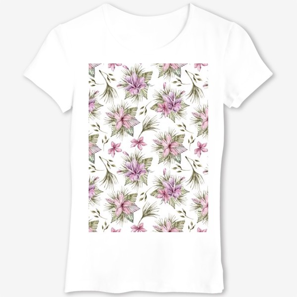 Футболка &laquo;Акварельные тропические цветы. Цветочный паттерн для одежды, пляжной сумки.&raquo;