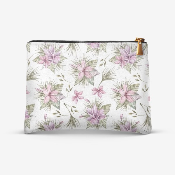 Косметичка &laquo;Акварельные тропические цветы. Цветочный паттерн для одежды, пляжной сумки.&raquo;