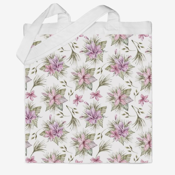 Сумка хб «Акварельные тропические цветы. Цветочный паттерн для одежды, пляжной сумки.»
