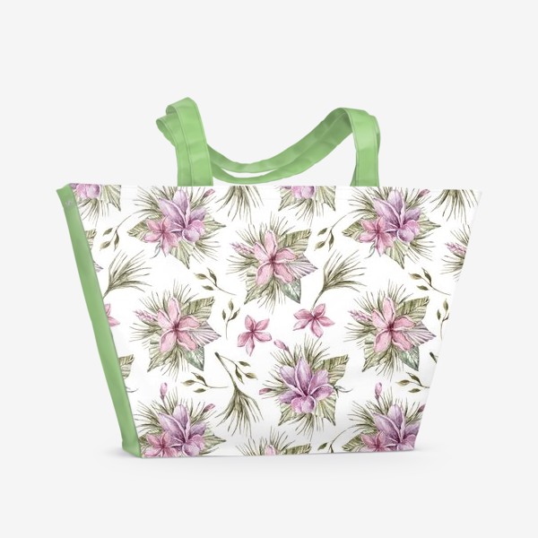 Пляжная сумка &laquo;Акварельные тропические цветы. Цветочный паттерн для одежды, пляжной сумки.&raquo;