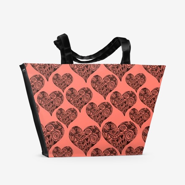 Пляжная сумка «Pink Pattern With Graphic Decorative Hearts»