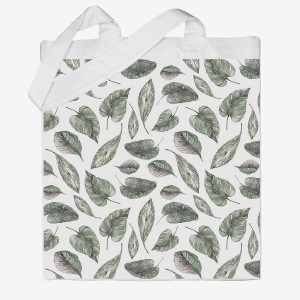 Сумка хб «Тропические акварельные листья. Паттерн для пляжной сумки и одежды.»