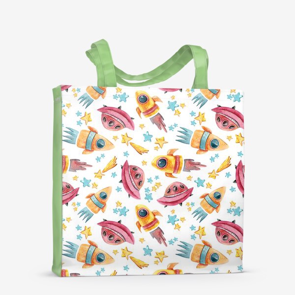 Сумка-шоппер &laquo;Акварельная космическая иллюстрация для детской футболки. Паттерн с ракетами. Принт для телефона.&raquo;