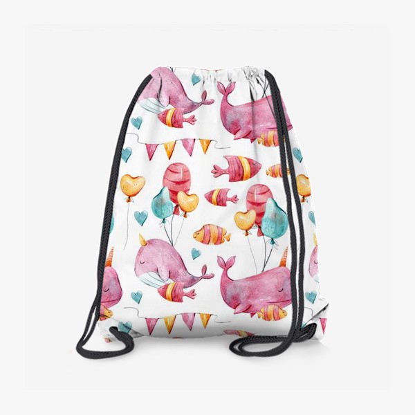 Рюкзак «Паттерн с розовыми китами. Акварельная иллюстрация.»