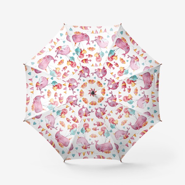 Зонт «Паттерн с розовыми китами. Акварельная иллюстрация.»