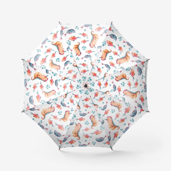Зонт «Акварельный паттерн с морским коньком и рыбками. Принт для детской футболки»