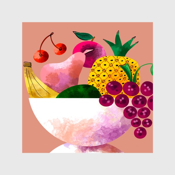 Шторы «Ваза с фруктами груша банан виноград на персиковом фоне »
