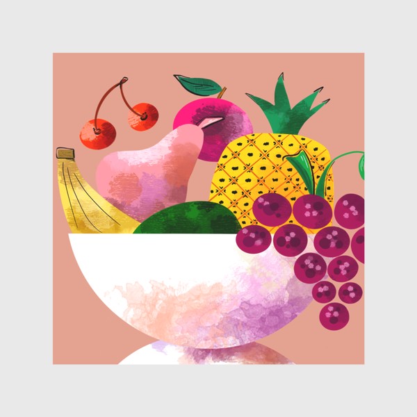 Скатерть «Ваза с фруктами груша банан виноград на персиковом фоне »