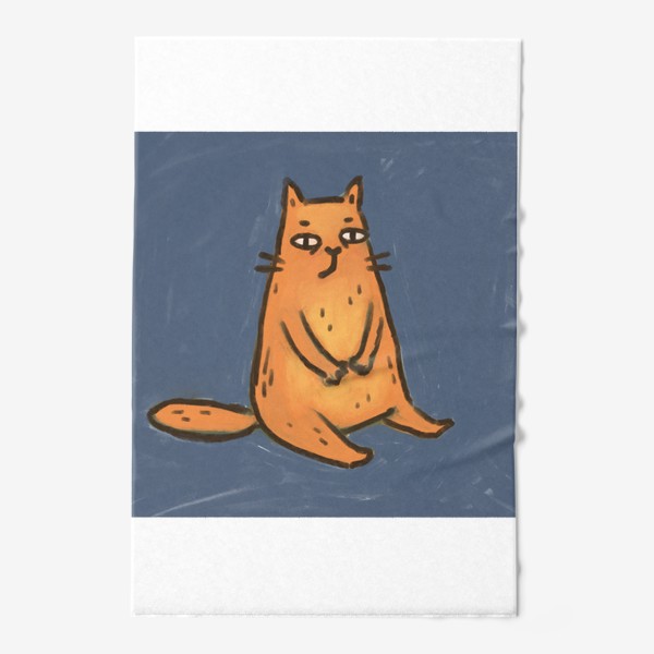 Полотенце «Милый живописный котик на синем фоне»