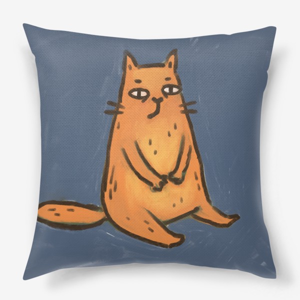 Подушка «Милый живописный котик на синем фоне»