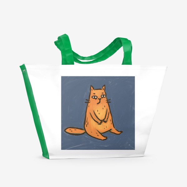Пляжная сумка «Милый живописный котик на синем фоне»