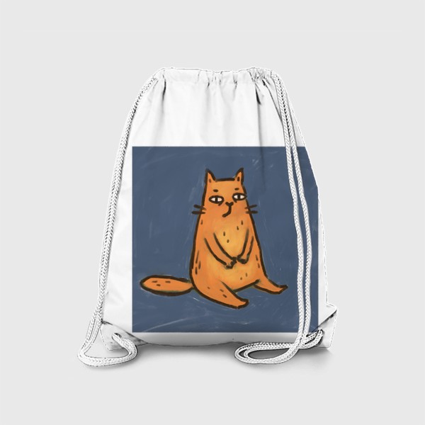 Рюкзак «Милый живописный котик на синем фоне»