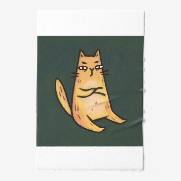 Полотенце «Милый живописный котик на зеленом фоне»