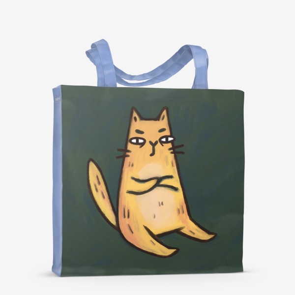 Сумка-шоппер «Милый живописный котик на зеленом фоне»