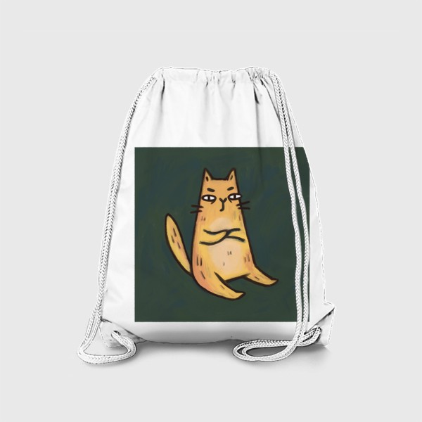 Рюкзак «Милый живописный котик на зеленом фоне»
