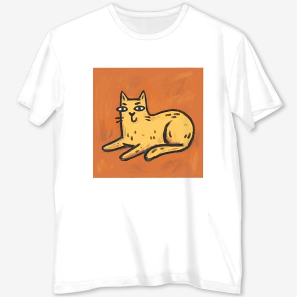 Футболка с полной запечаткой &laquo;Милый живописный котик на оранжевом фоне&raquo;