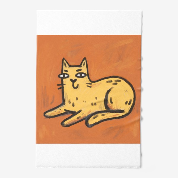 Полотенце «Милый живописный котик на оранжевом фоне»