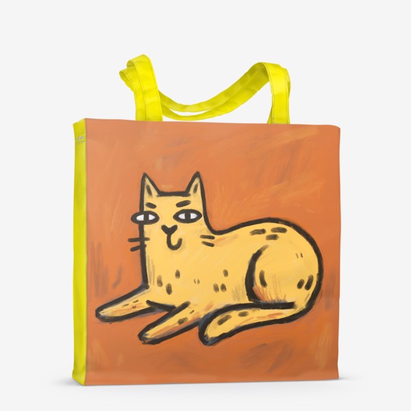 Сумка-шоппер «Милый живописный котик на оранжевом фоне»