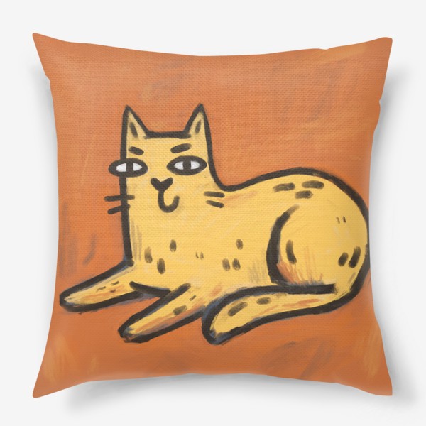 Подушка «Милый живописный котик на оранжевом фоне»