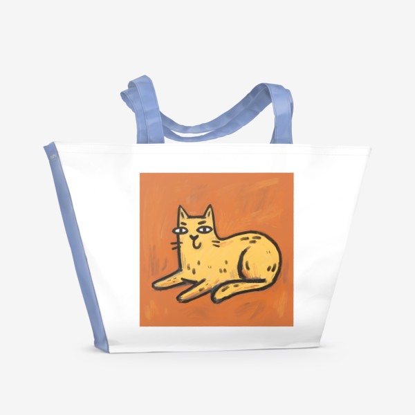 Пляжная сумка «Милый живописный котик на оранжевом фоне»