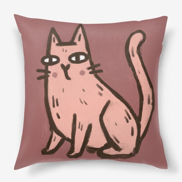 Подушка «Милый живописный котик на розовом фоне»