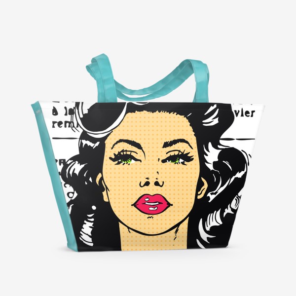 Пляжная сумка &laquo;Красивая девушка с чёрными волосами в стиле поп-арт / Pop art&raquo;