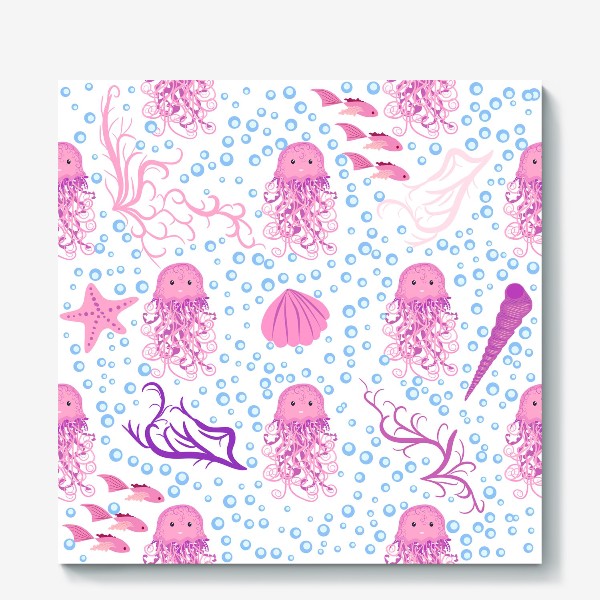 Холст «Розовые медузы паттерн»
