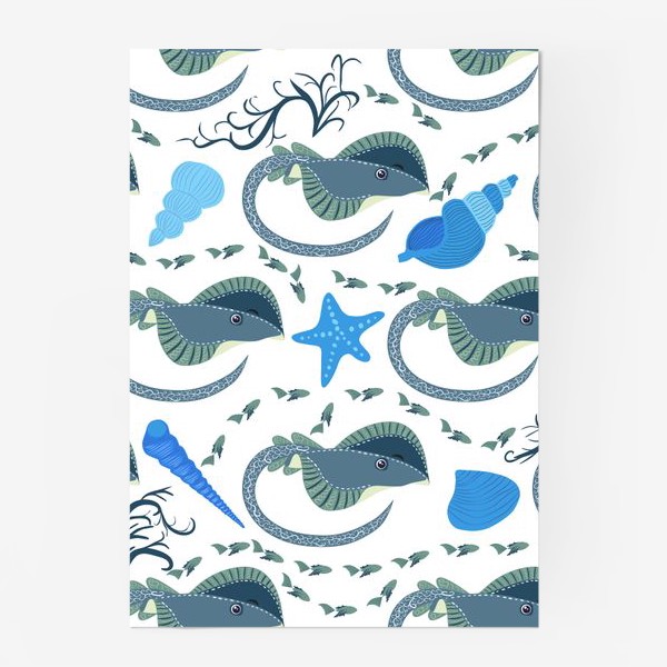 Постер «Морской скат и ракушки паттерн»