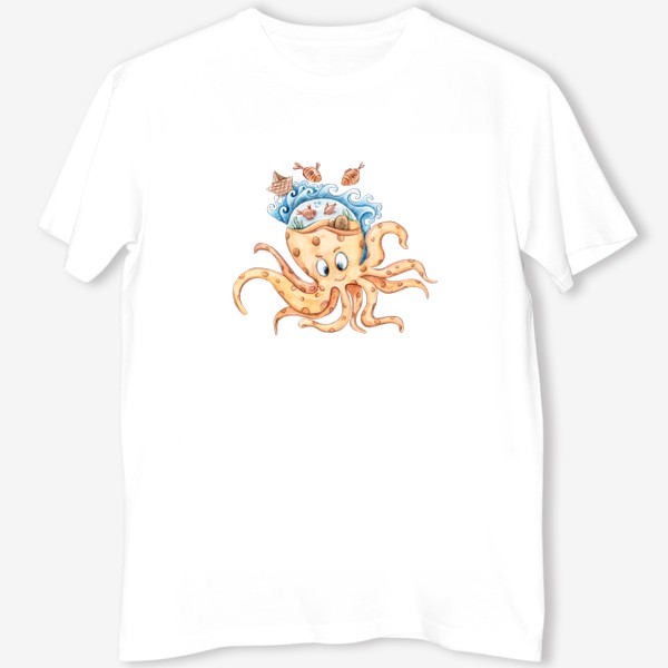 Футболка &laquo;Акварельная иллюстрация осьминога. Принт для детской футболки.&raquo;
