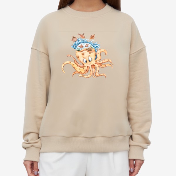 Свитшот «Акварельная иллюстрация осьминога. Принт для детской футболки.»