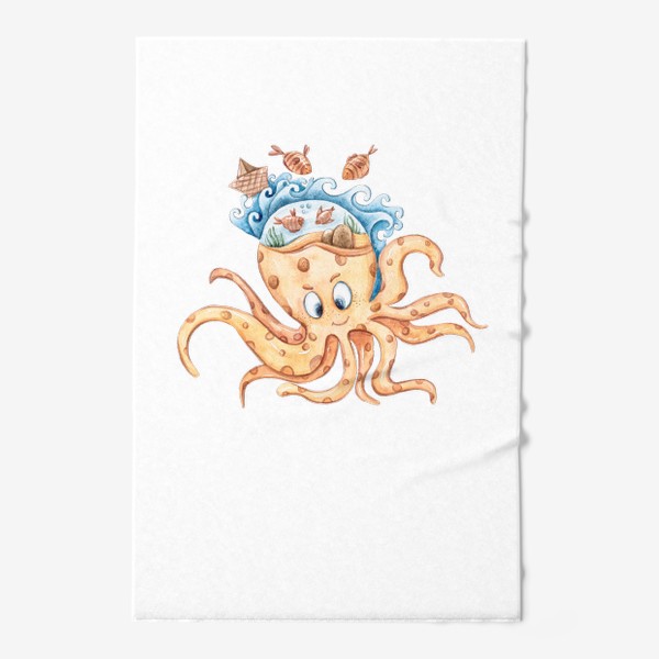 Полотенце &laquo;Акварельная иллюстрация осьминога. Принт для детской футболки.&raquo;