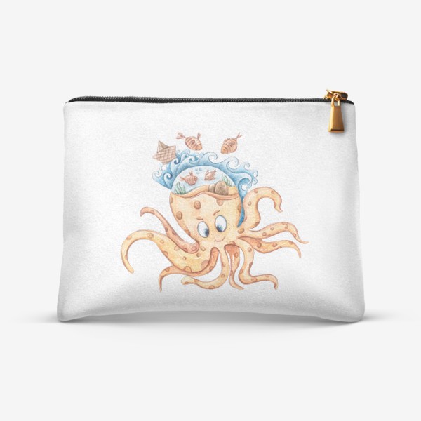 Косметичка &laquo;Акварельная иллюстрация осьминога. Принт для детской футболки.&raquo;