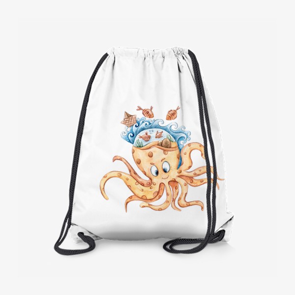 Рюкзак &laquo;Акварельная иллюстрация осьминога. Принт для детской футболки.&raquo;