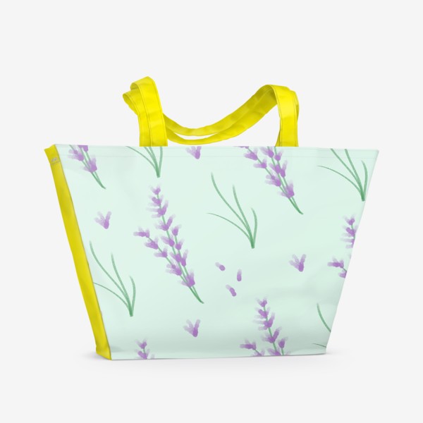 Пляжная сумка «Лаванда на мятном фоне, паттерн»