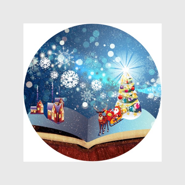 Шторы «Новогодняя елка и дед мороз в книге»