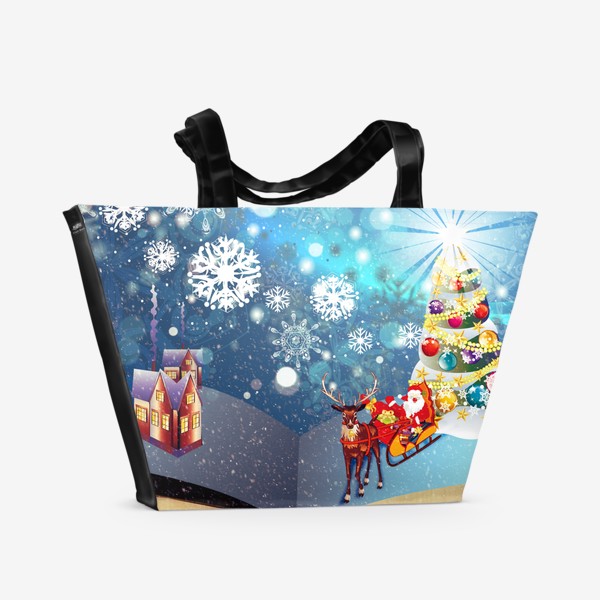 Пляжная сумка «Новогодняя елка и дед мороз в книге»