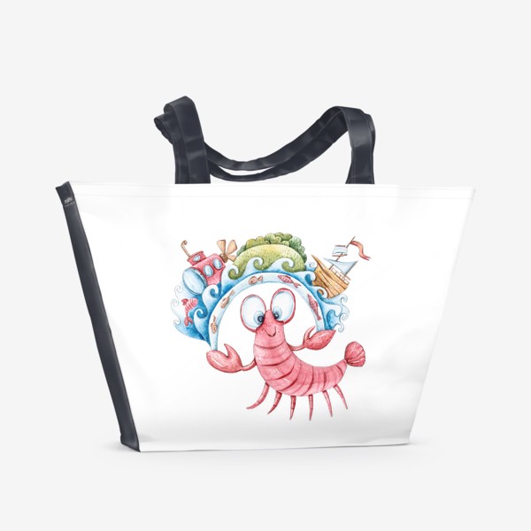 Пляжная сумка «Акварельная иллюстрация рака. Принт для детской футболки.»