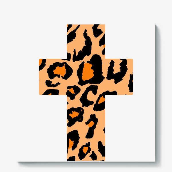 Холст &laquo;крест с текстурой леопардовых пятен, черные неровные пятна с оранжевым внутри на песочном фоне, шкура леопарда &raquo;