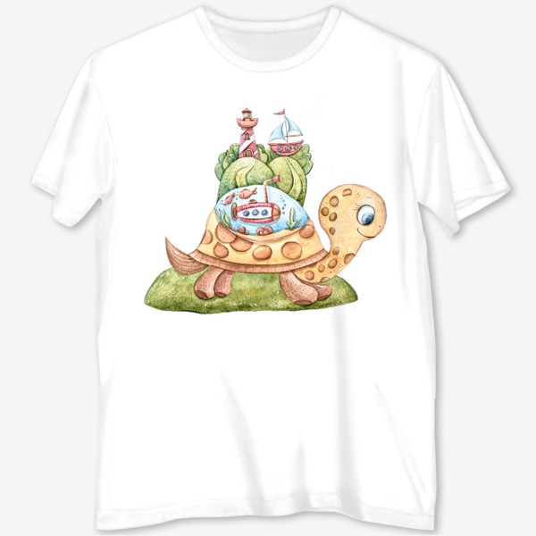 Футболка с полной запечаткой «Акварельная иллюстрация черепахи. Принт для детской футболки.»