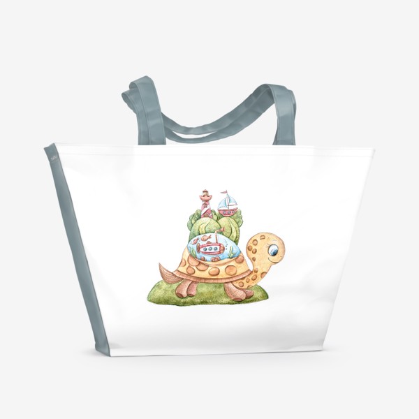 Пляжная сумка «Акварельная иллюстрация черепахи. Принт для детской футболки.»
