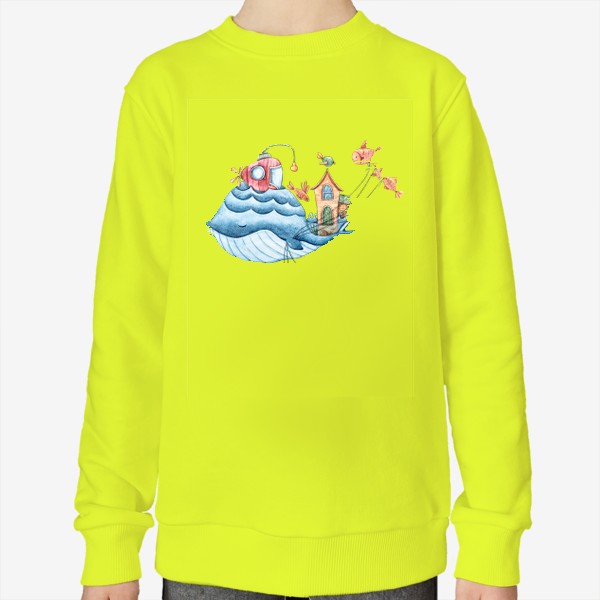 Свитшот &laquo;Акварельная иллюстрация кита. Принт для детской футболки.&raquo;