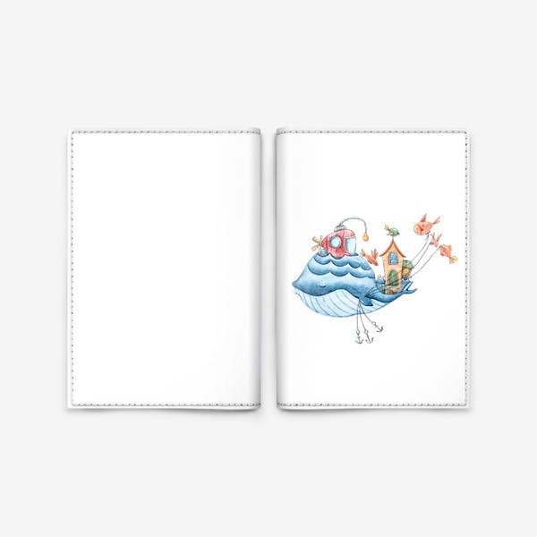 Обложка для паспорта «Акварельная иллюстрация кита. Принт для детской футболки.»