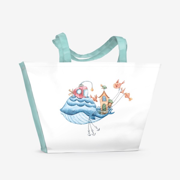 Пляжная сумка &laquo;Акварельная иллюстрация кита. Принт для детской футболки.&raquo;