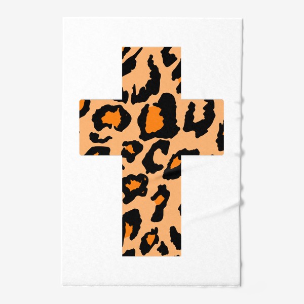 Полотенце «крест с текстурой леопардовых пятен, черные неровные пятна с оранжевым внутри на песочном фоне, шкура леопарда »