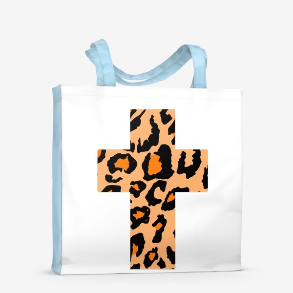 Сумка-шоппер &laquo;крест с текстурой леопардовых пятен, черные неровные пятна с оранжевым внутри на песочном фоне, шкура леопарда &raquo;