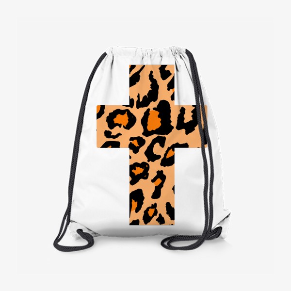Рюкзак «крест с текстурой леопардовых пятен, черные неровные пятна с оранжевым внутри на песочном фоне, шкура леопарда »