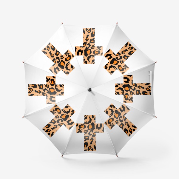 Зонт «крест с текстурой леопардовых пятен, черные неровные пятна с оранжевым внутри на песочном фоне, шкура леопарда »