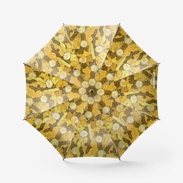 Зонт «Цветущие Кактусы Паттерн Коллаж Желтый»
