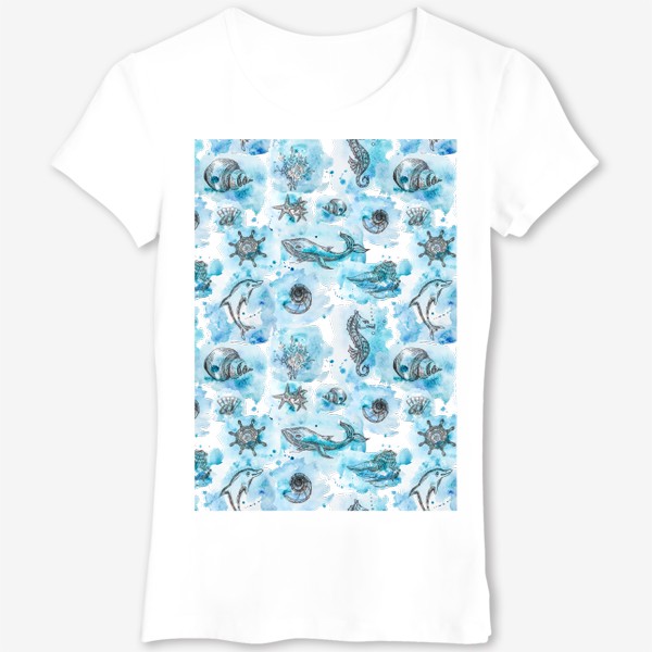 Футболка &laquo;Акварельная иллюстрация морских животных. Принт для детской футболки.&raquo;
